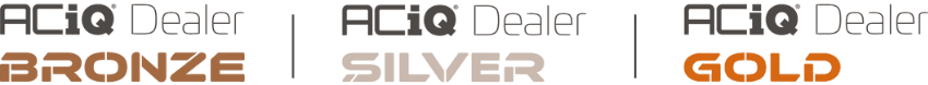 ACiQ Dealer program tier logos showing Bronze, Silver, and Gold levels.