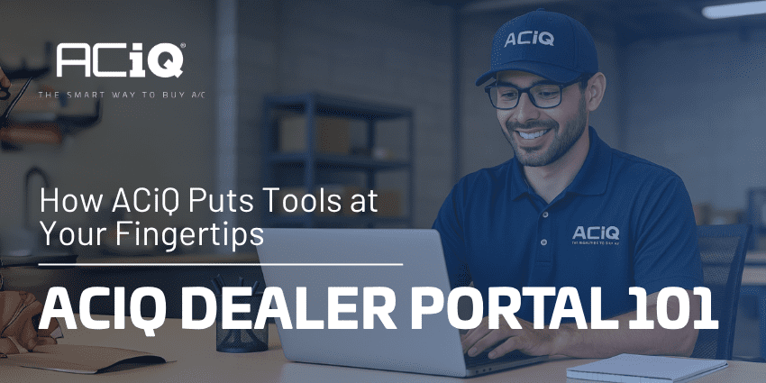 ACiQ Dealer Portal 101 – Tools for Navigating HVAC Business Trends ACiQ dealer using the online portal on a laptop, showcasing tools and resources that support contractors through key HVAC business trends in 2025.