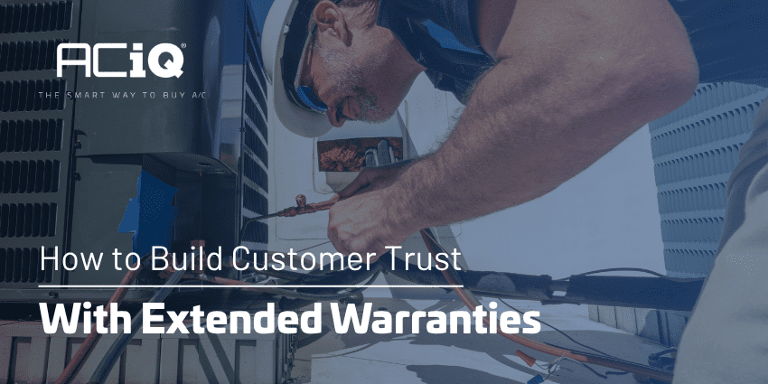 HVAC technician repairing AC unit – ACiQ extended warranties build customer trust and long-term confidence