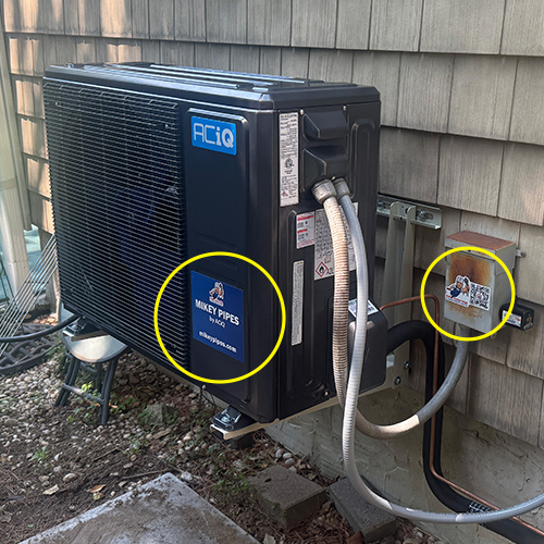 HVAC system with QR code sticker for customer reviews and lead generation