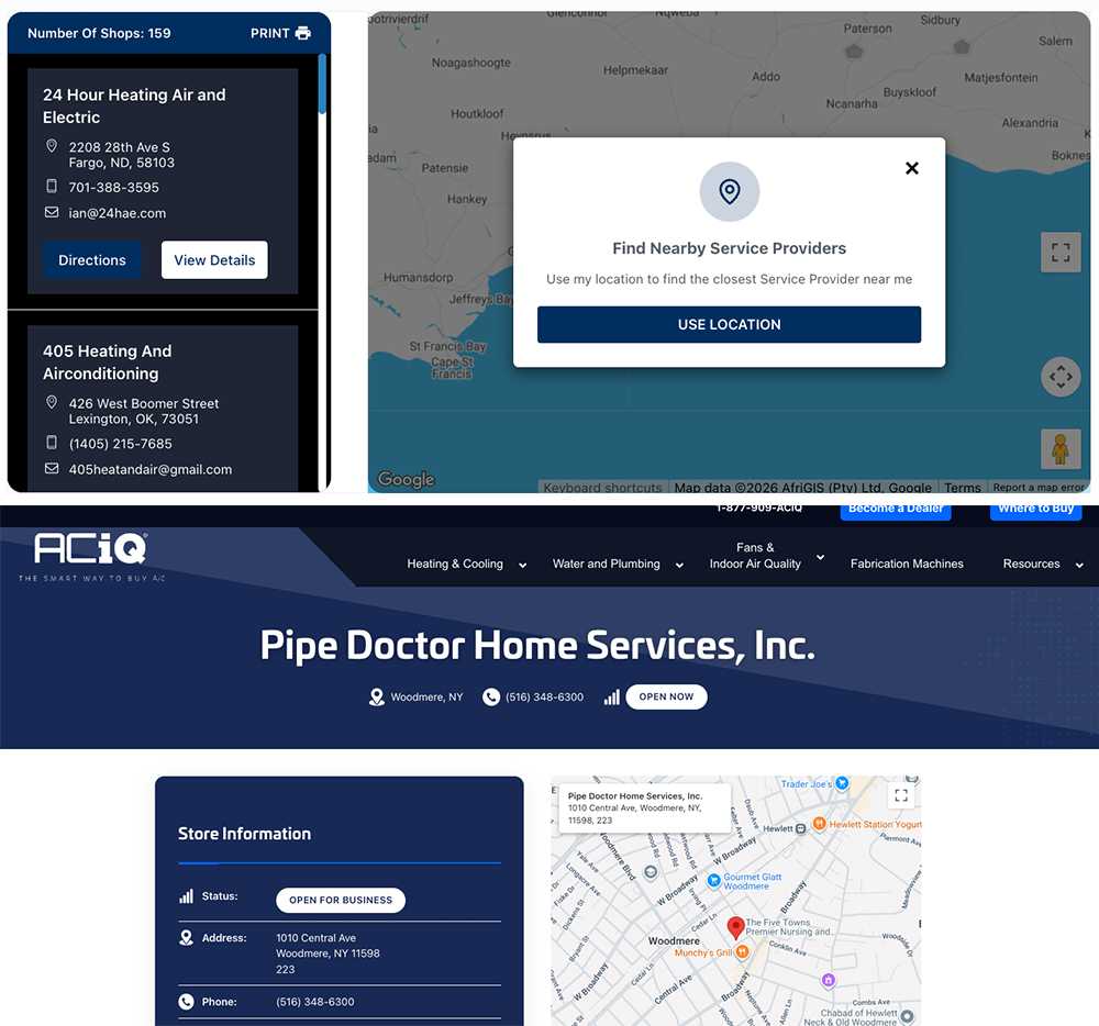 HVAC contractor lead generation using ACiQ Find a Dealer tool