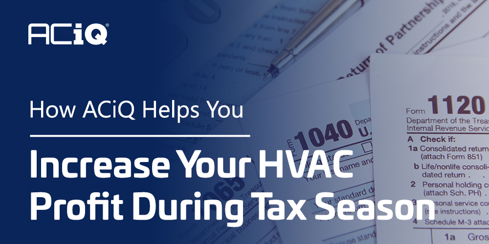 Wide banner showing ACiQ branding and message about increasing HVAC business profit during tax season