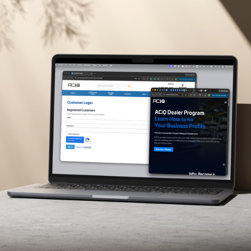 ACiQ dealer portal login screen showing HVAC business software tools