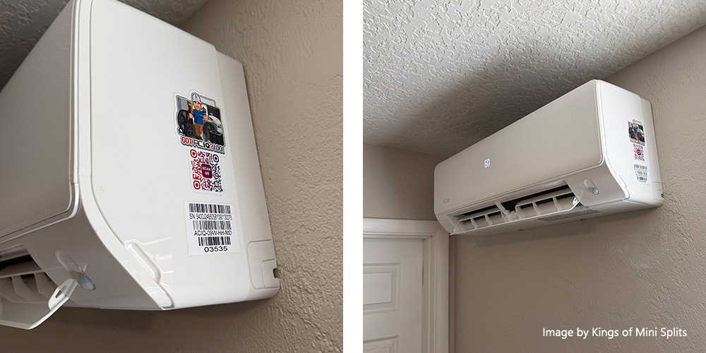 close up of ACiQ ductless mini split indoor unit installed by Kings of Mini Splits in residential home