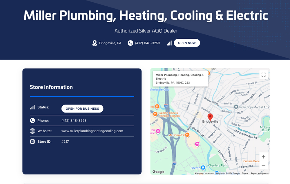 Miller Plumbing, Heating, Cooling & Electric authorized Silver ACiQ Dealer in Bridgeville, Pennsylvania