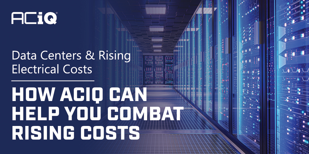 Data center server room illustrating rising electrical costs and how ACiQ can help reduce home energy use