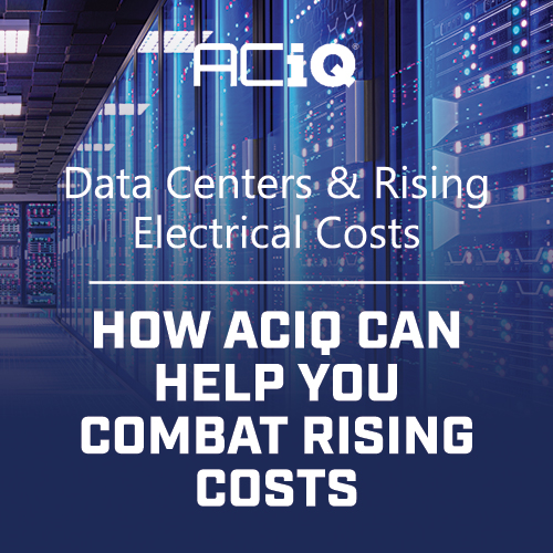 Data centers and rising electrical costs graphic explaining how ACiQ high-efficiency HVAC can help
