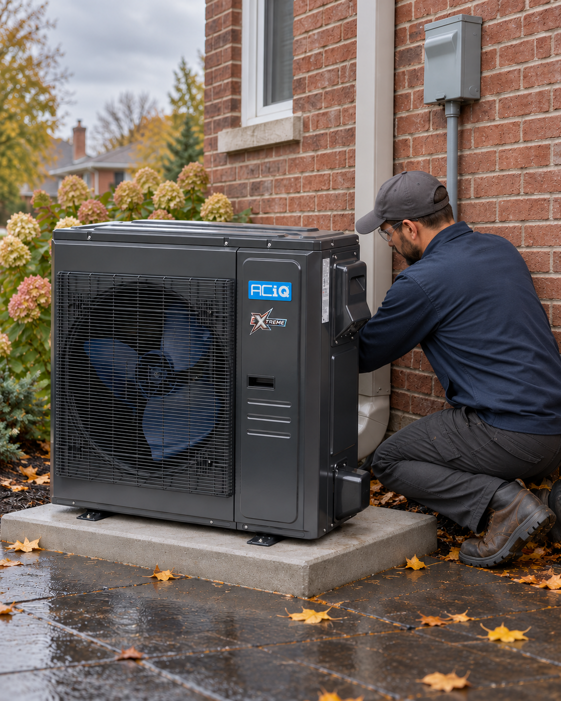 HVAC contractor servicing an outdoor ACiQ unit.
